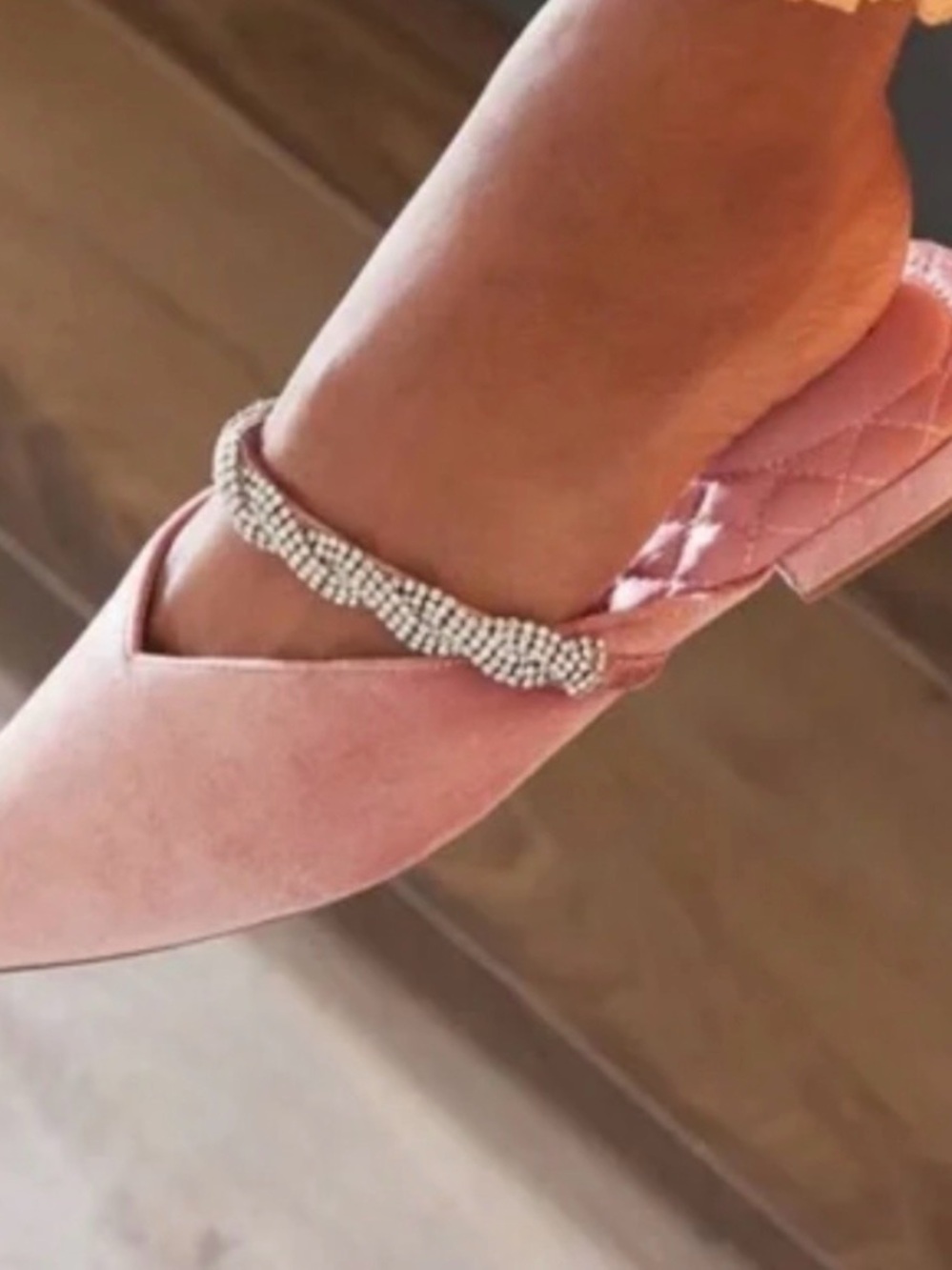 Birdies Pink Pointed Toe Slip-On Flats with Crystal Strap